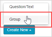After clicking on the Create New button, the Group option in the popup menu is highlighted.